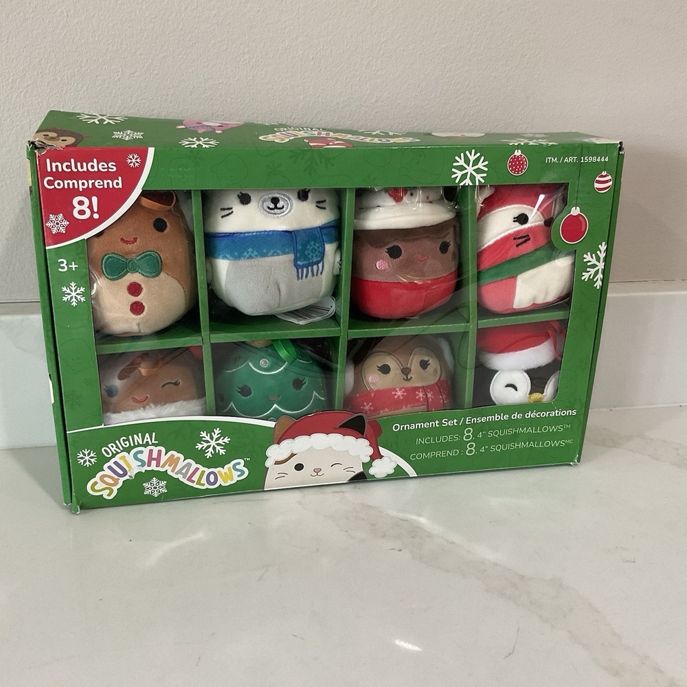SQUISHMALLOWS 4" Christmas Ornaments - 8 Pack 2023 Holiday Collection KELLYTOYS